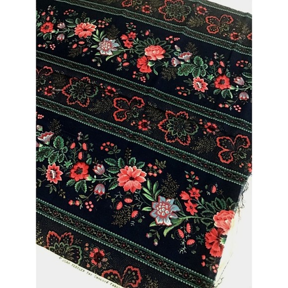 Joan Kessler Cotton Fabric Concord Red Flowers Floral Stripes Blue Gold Quilt US - Picture 3 of 5